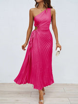 One-Shoulder Pleated Midi Dress - L, Rose image