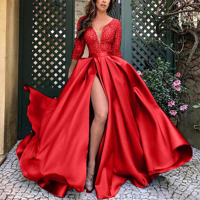 Elegant Evening Dresses With Long Sleeve - S, Red image