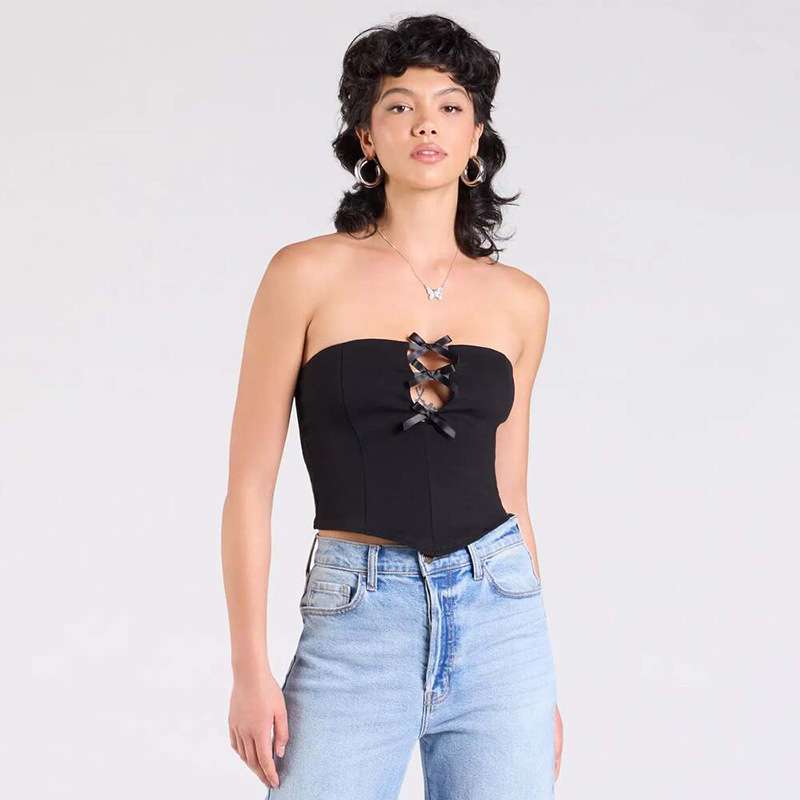 Elegant Strapless Corset Top with Decorative Ties image 5