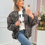 Stylish Leopard Print Bomber Jacket - M, Black image