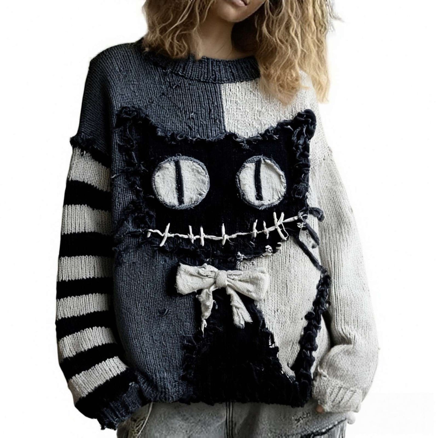 Cozy Sweater with Striped Sleeves image 0