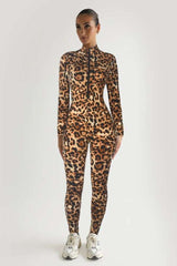 Leopard Print Bodysuit Catsuit - L, Multi Brown 1 image