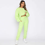 Solid Round Neck Pullover Sweatshirt and Jogger Pants - S, Mint Green image