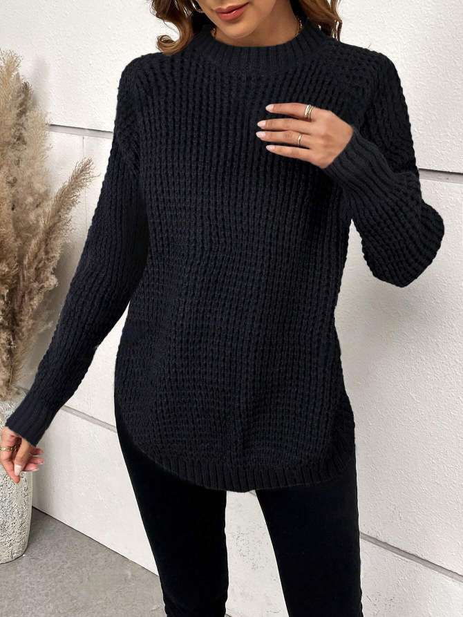 Turtleneck Oversized Pullover Casual Sweater - S, Black image