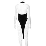 Monochrome Halter Neck Ruched Midi Dress image 5