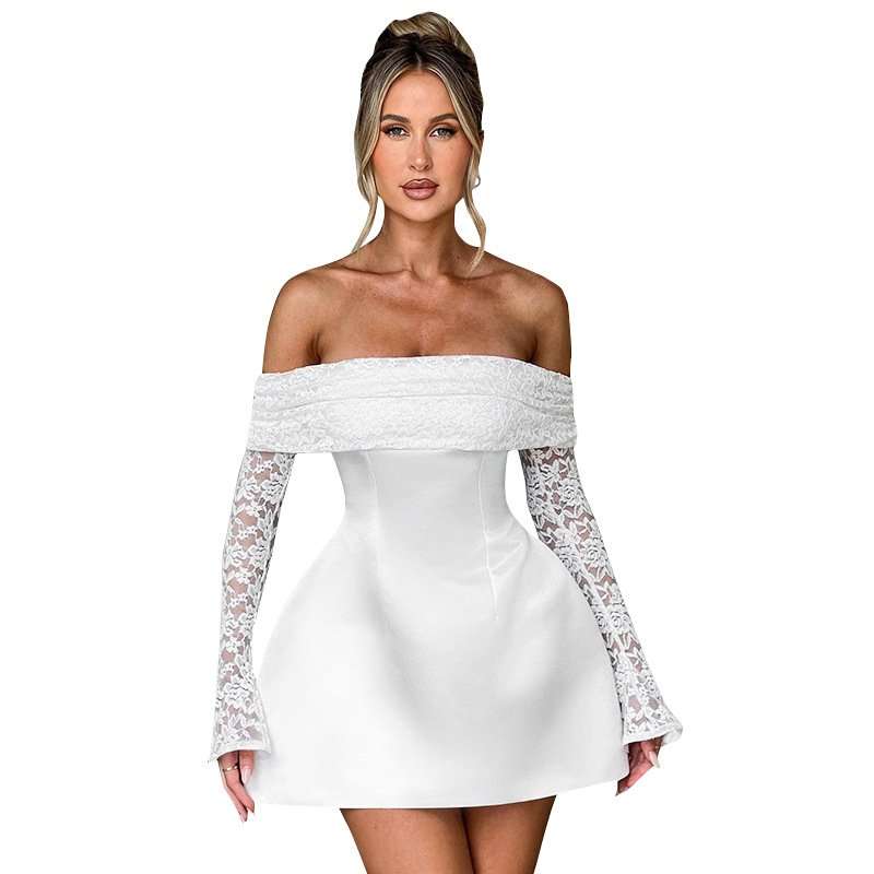 Off-Shoulder Lace-Sleeve Mini Dress image 6