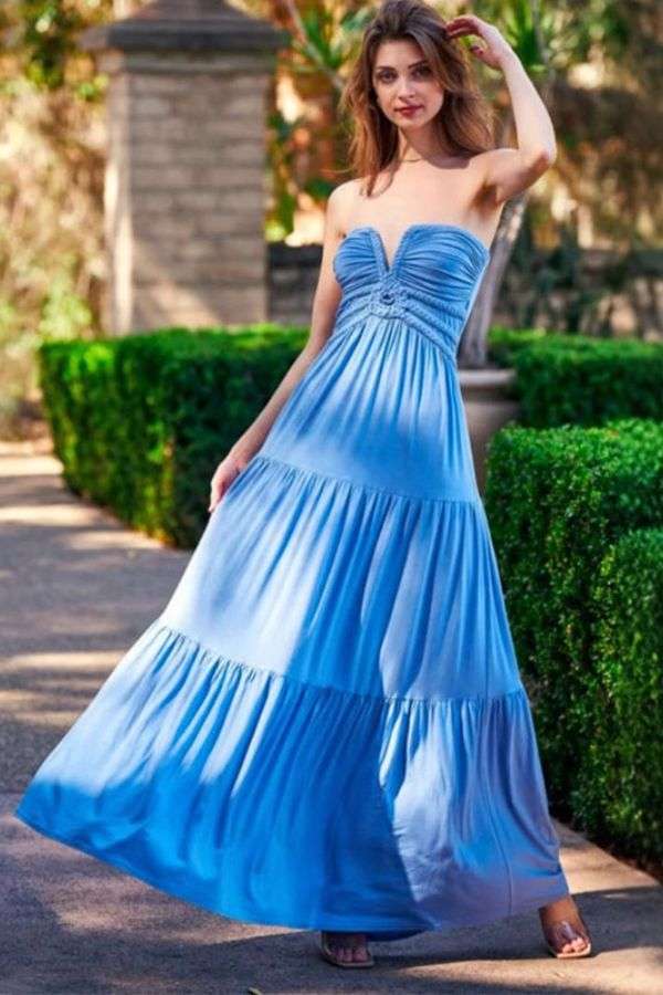 Strapless Maxi Dress - S, Blue image