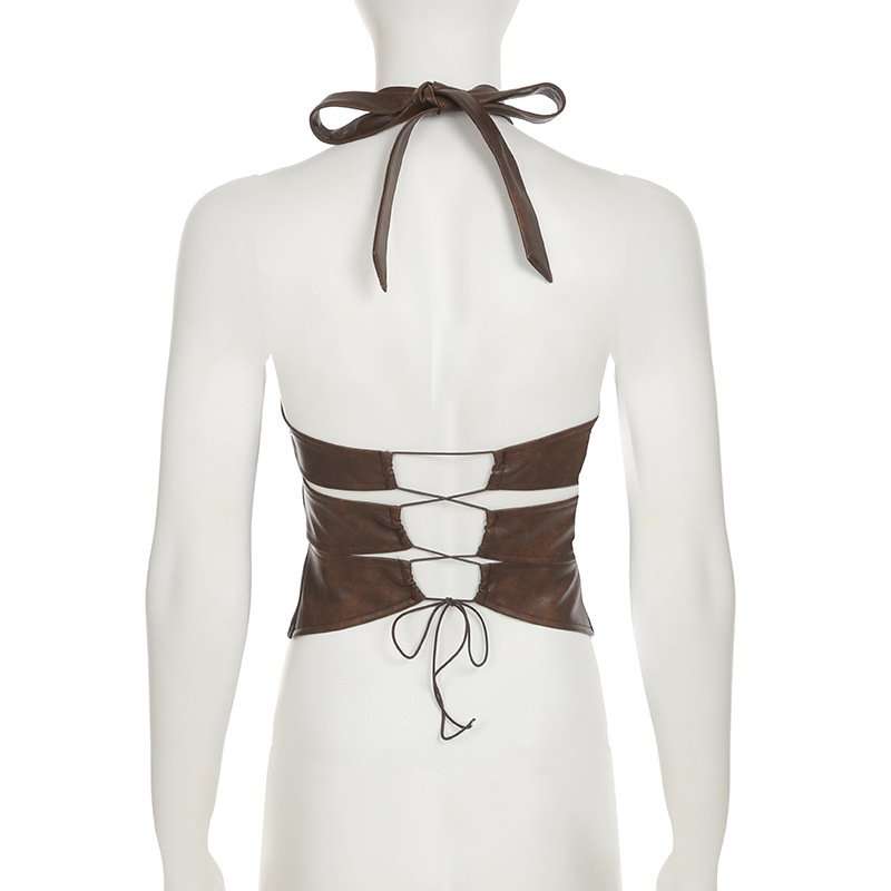 Faux Leather Halter Top with O-Ring Detail image 5