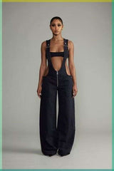 Utility Zipper Up Button Jeans Jumpsuit image 2