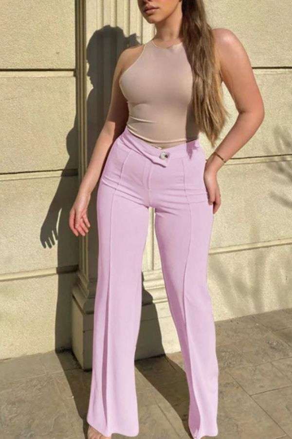 Straight Fit High-Rise Parallel Trousers - L, Pale Lilac Purple image