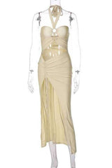 Sexy Halter Neck CutOut Side Slit Sleeveless Maxi Dress image 4