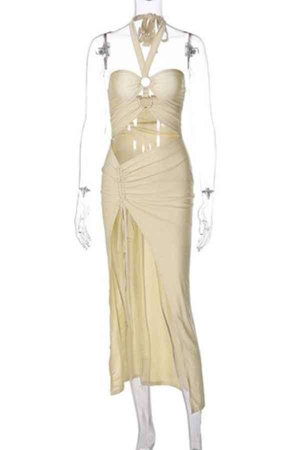 Sexy Halter Neck CutOut Side Slit Sleeveless Maxi Dress image 4