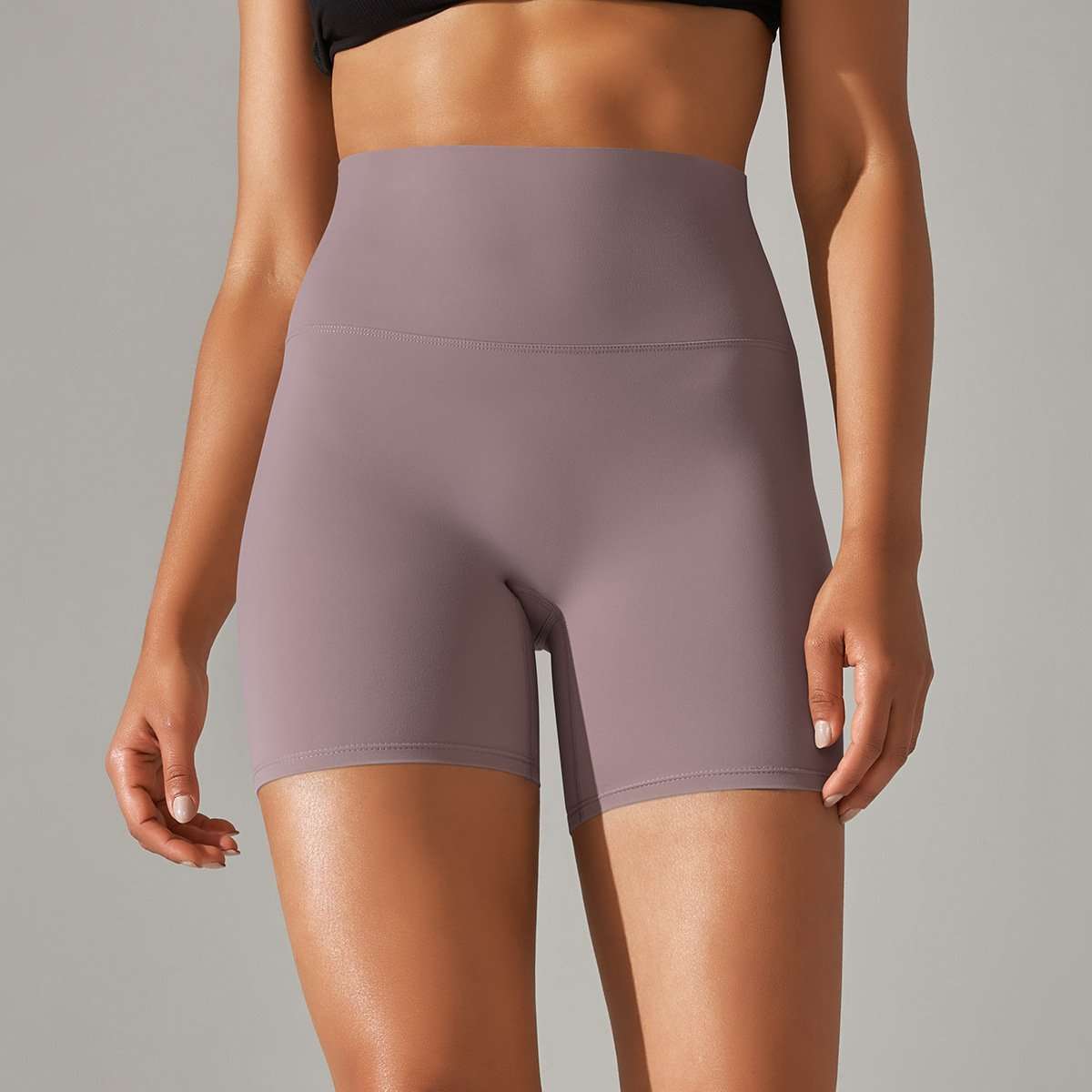 High-Waisted Seamless Workout Shorts - Grape Shake Purple, M image