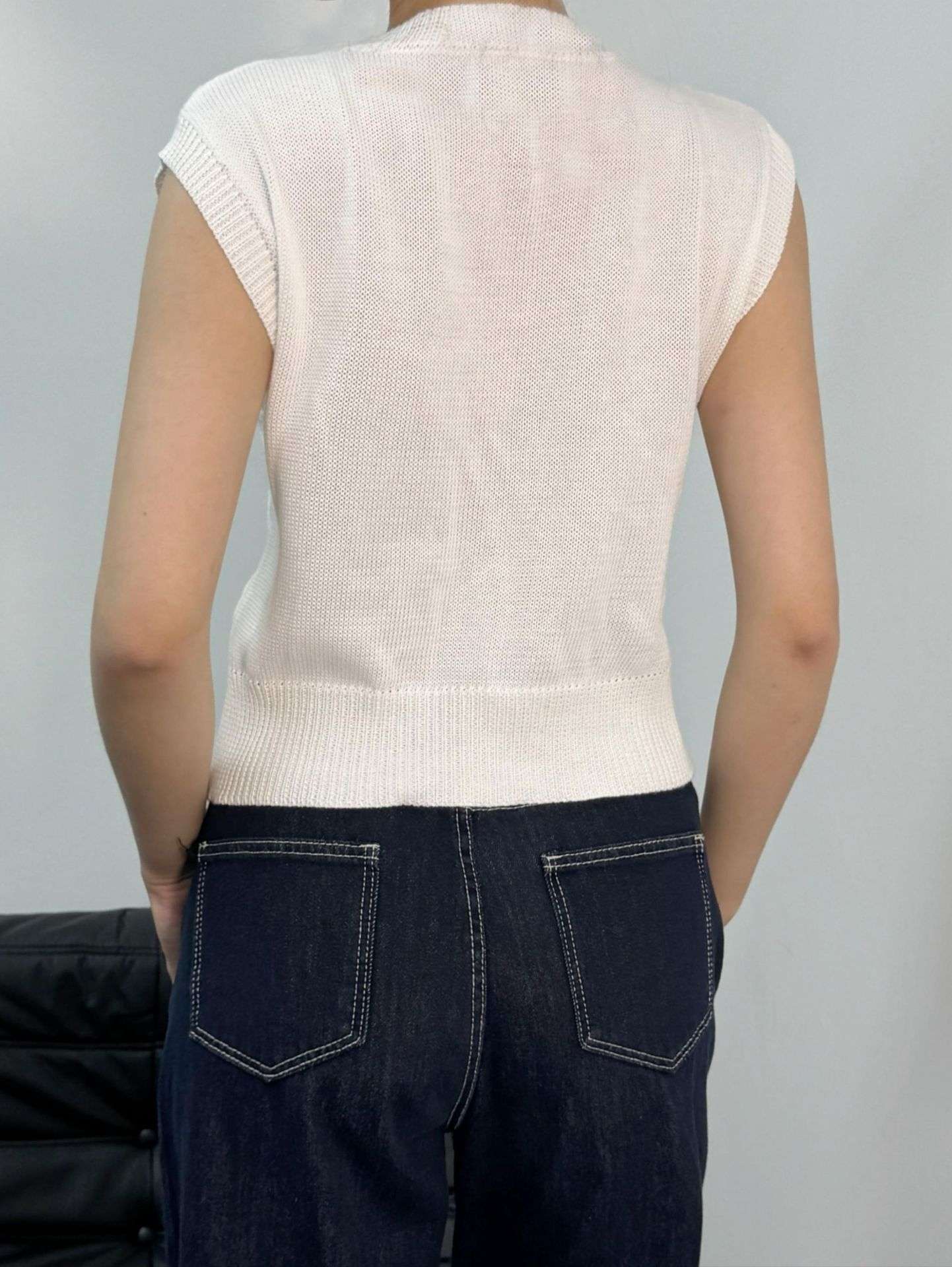 Off White Cable Knit Sleeveless Sweater image 2