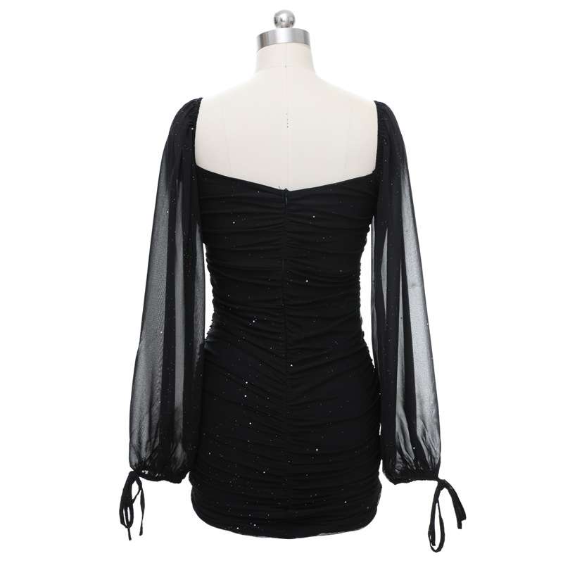 Sparkly V Neck Lantern Sleeve Club Party Dress image 7