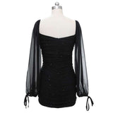 Sparkly V Neck Lantern Sleeve Club Party Dress image 7