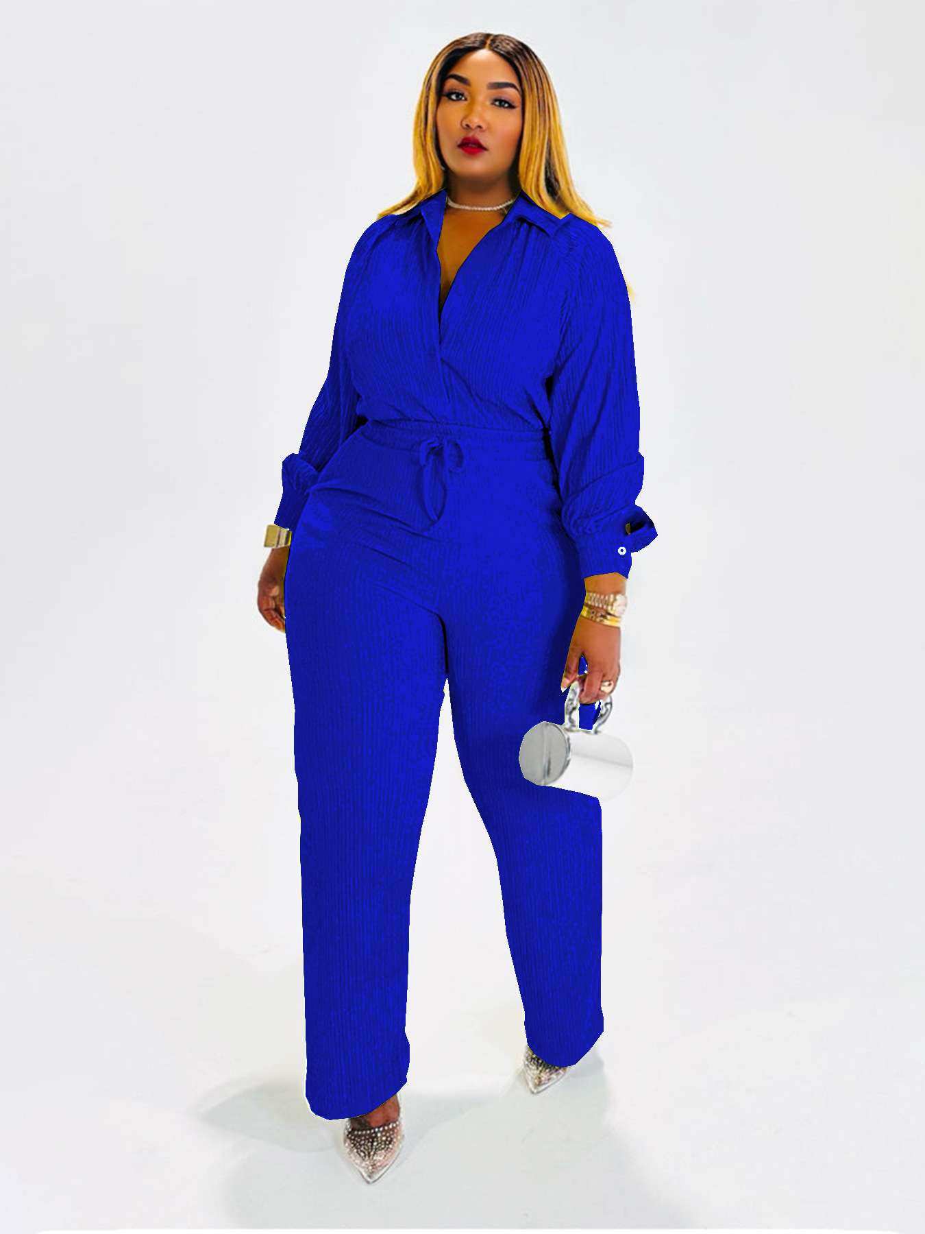 Long Sleeves Top & Wide-Leg Pants Pajama Set - M, Blue image