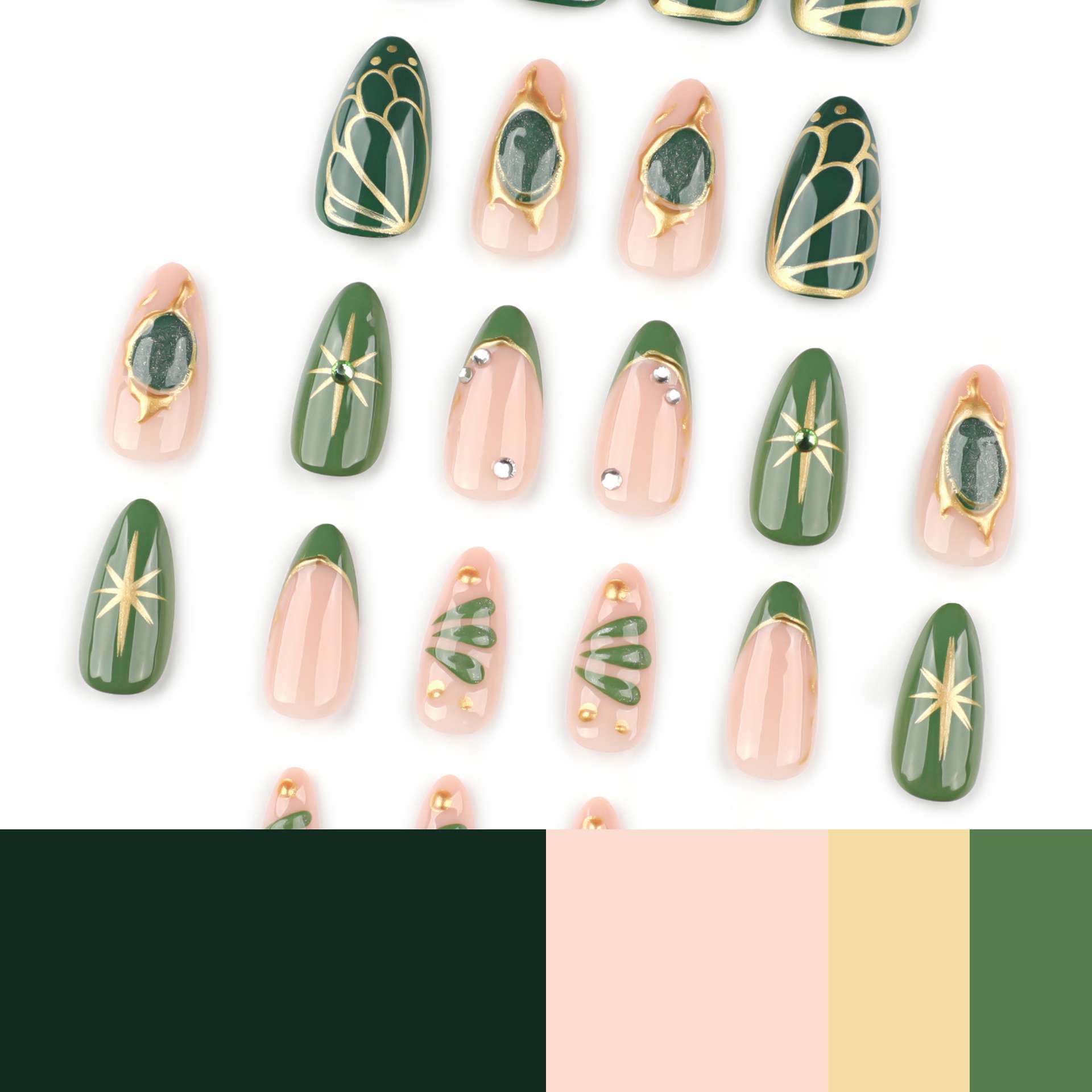 Green and Nude Nail Art image 4
