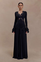 Lace-Accented Evening Gown - M, Black image