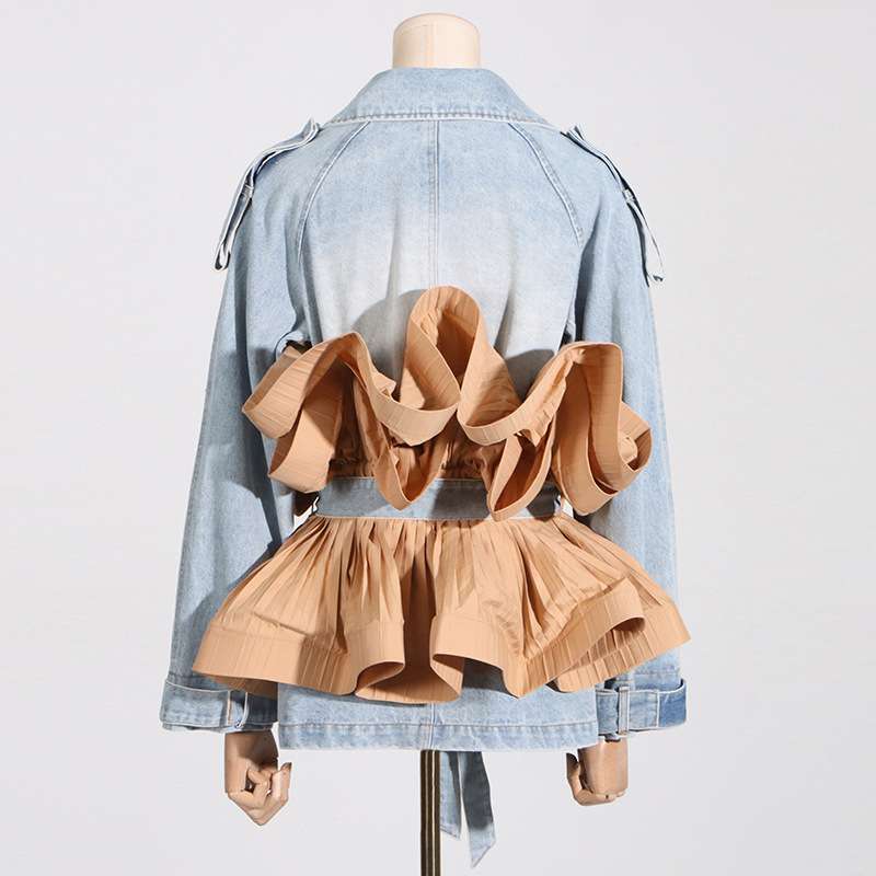 Colorblock Long Sleeve Ruffles Denim Jacket image 3