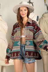 Vintage Inspired Shirt Jacket Coat - L, Multi Green image