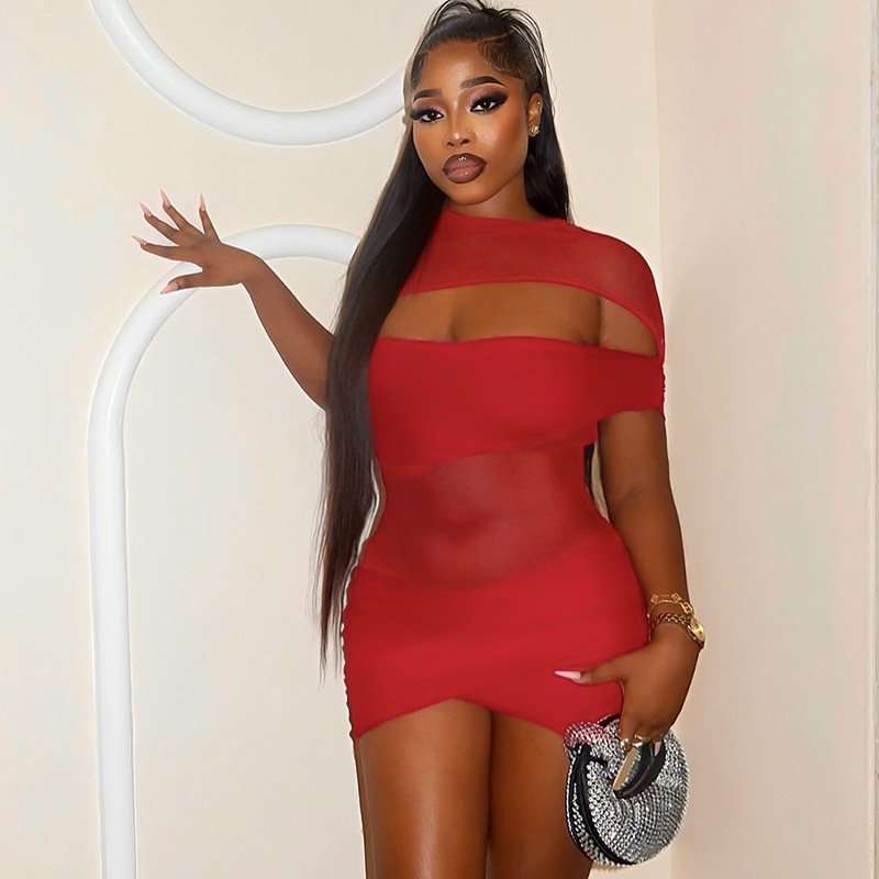 Cutout Bodycon Mini Dress - M, Red image