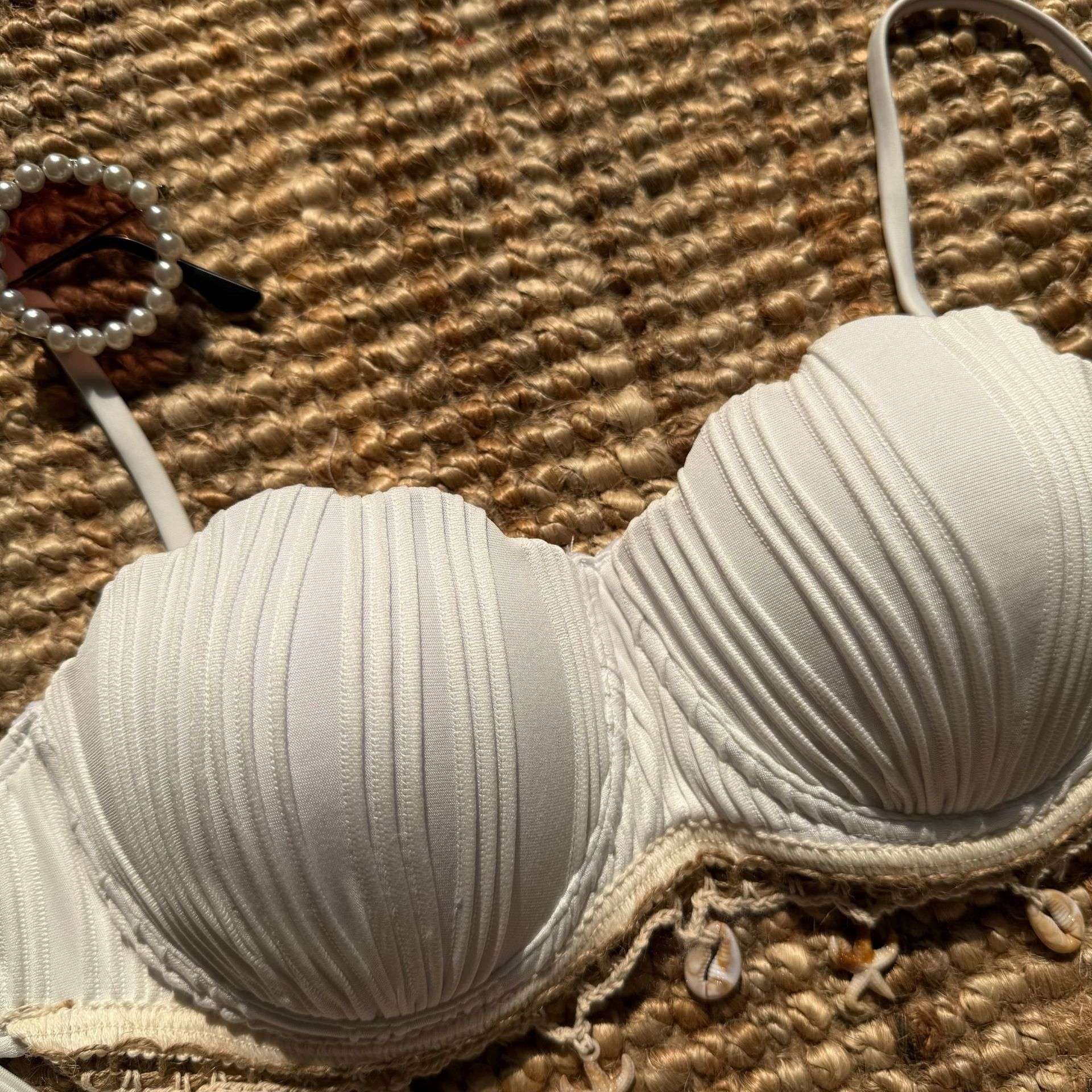 White Shell-Embellished Bikini Set image 6