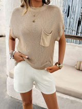 Knit Sleeveless Top with Shorts - S, Beige image