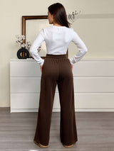 Brown Drawstring Casual Pants image 2