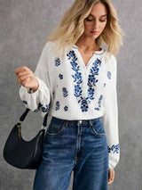 White Embroidered Boho Blouse image 0