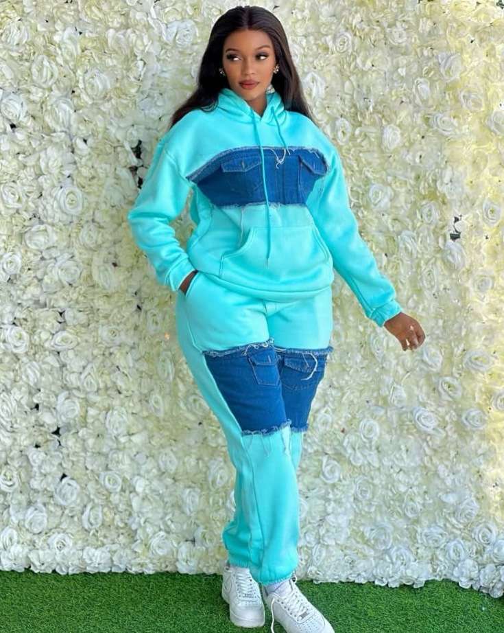 Hooded Tops and Pants Tracksuit Outfits Sweatsuit Set - XL, Blue Turquoise image