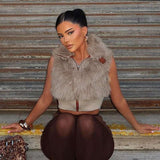 Chic Faux Fur Vest Zippered Jacket image 0