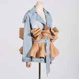 Colorblock Long Sleeve Ruffles Denim Jacket image 2