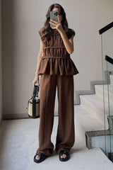 Sleeveless Top and Wide-Leg Pants Set - Black, L image