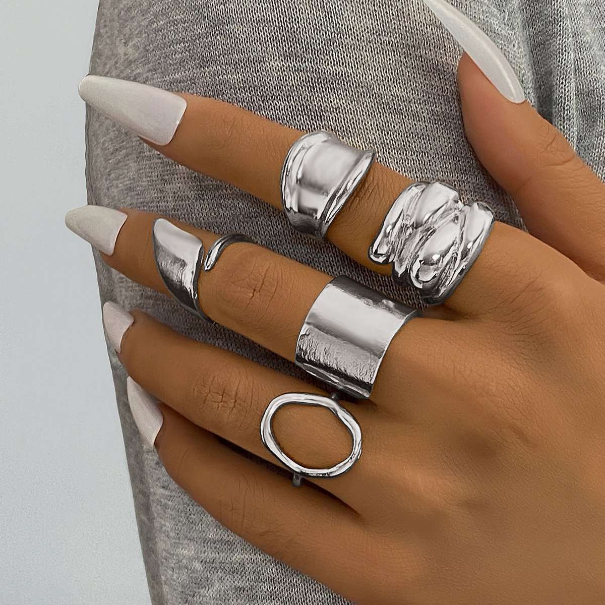Set Of 5 Adjustable Finger Rings image 2