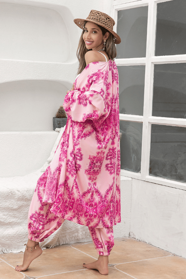 Printed Open Front Top and Pants Set image 2