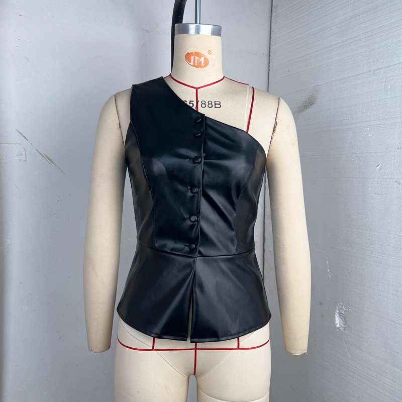 Asymmetrical Faux Leather Corset Top image 4