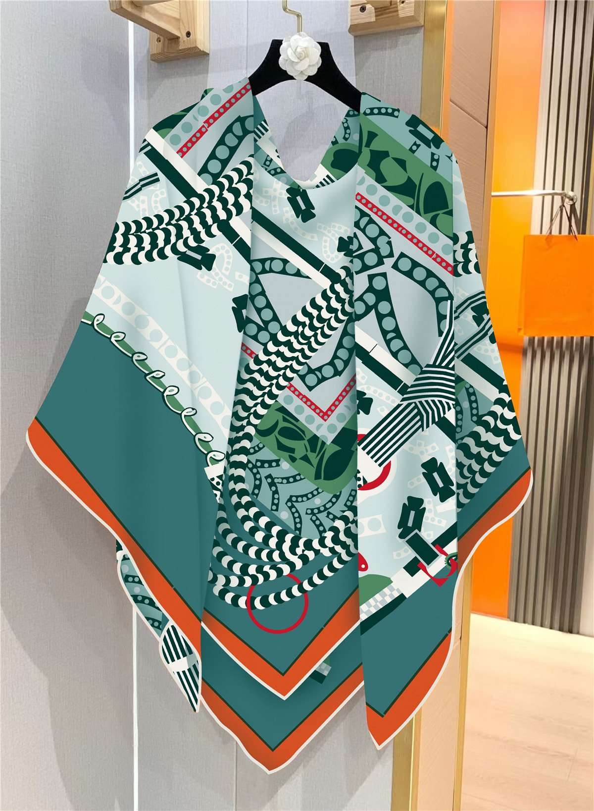 Elegant Geometric Print Scarf - Free Size, Multi Green image