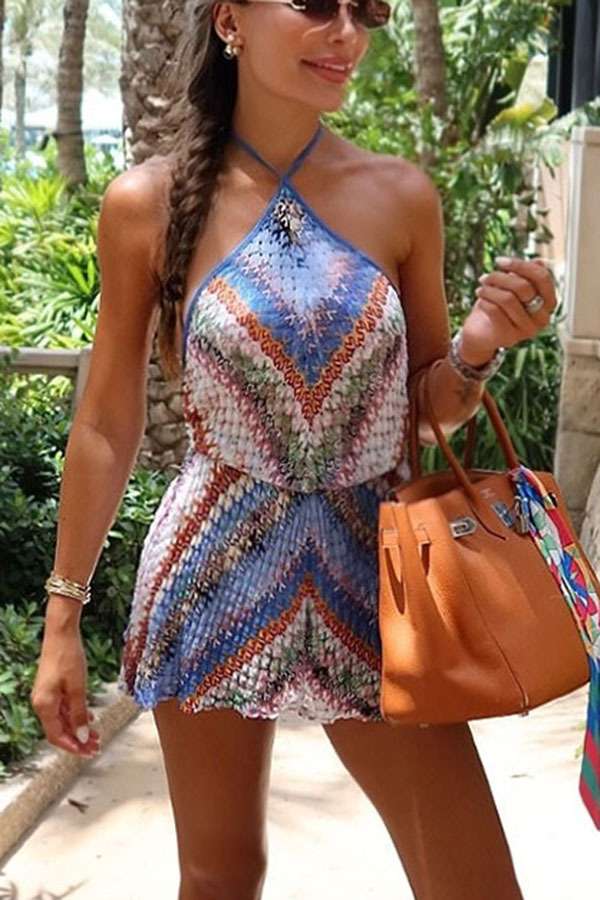 Boho Print Halter Neck Romper image 1
