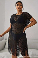 Lace Fringe Cover-Up Dress - 3XL, Black image