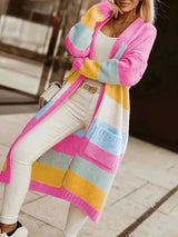 Colorful Striped Long Cardigan with Pockets image 3
