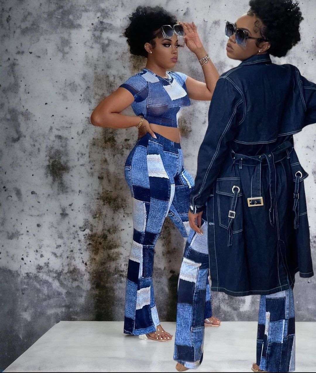 Classic Long Denim Trench Coat with Belt image 1