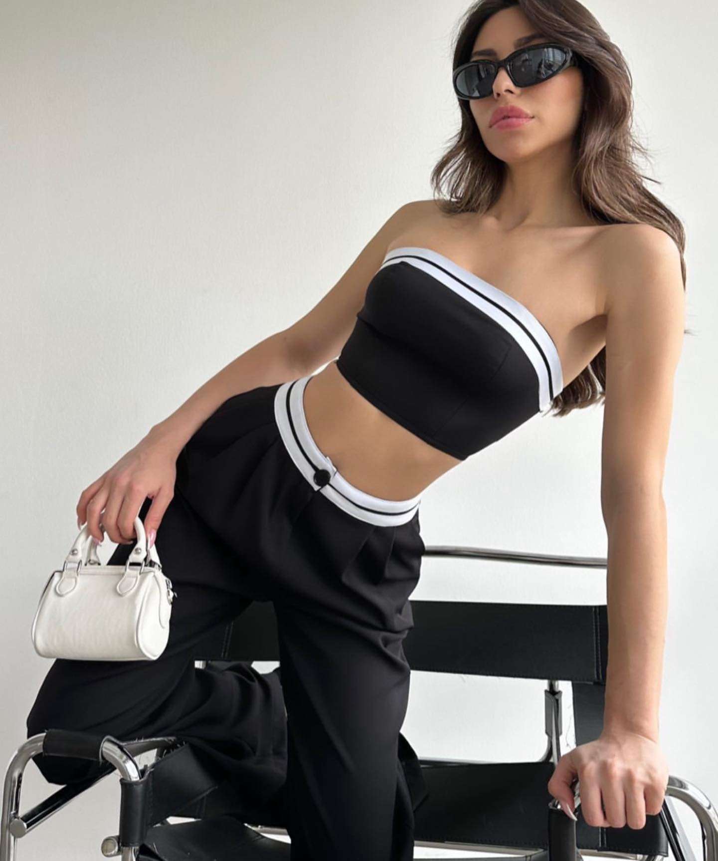 Sporty Two-Piece Tube Top & Pants Set - S, Black image