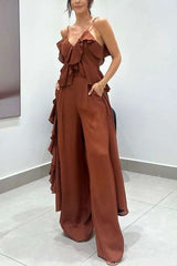 Ruffled V-Neck Wide-Leg Jumpsuit image 0