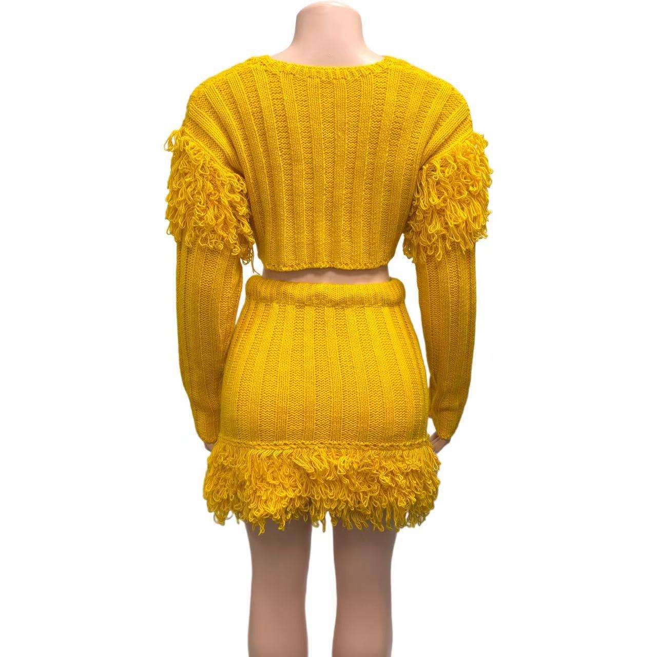 Yellow Cropped Set with Pleated Mini Skirt image 5