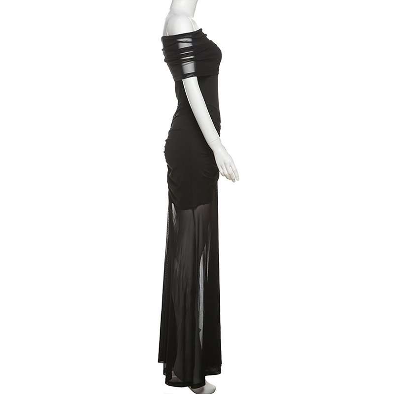 Off-Shoulder Mesh Black Dress image 6