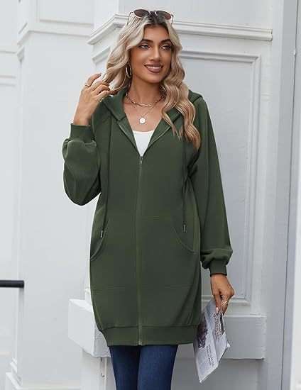 Casual Green Zip-Up Hooded Jacket image 4