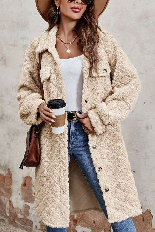 Button Up Drop Shoulder Long Sleeve Coat image 0