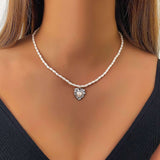 Crystal Heart Pendent Necklace?Chain - Free Size, Silver image