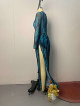 Stylish Blue Leaf Patterned Set image 2